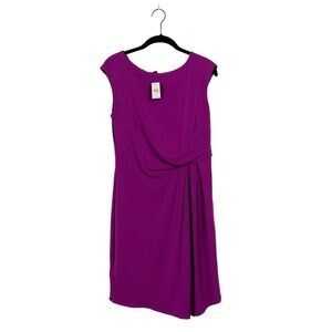 Ann Taylor Sheath Dress Cap Sleeve Gathered Plum Burst Knee Length NWT Size M
